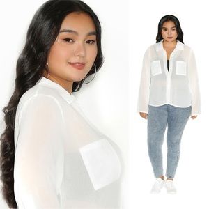 🟠 PLUS 20 Sheer Cover Up Shirt - White